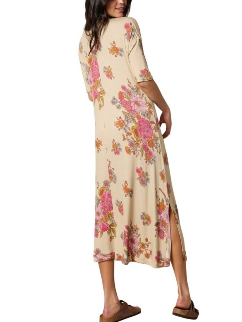 Natural Life ButterSoft Tee Dress English Garden Cream Floral Maxi Medium NWT - Picture 12 of 16